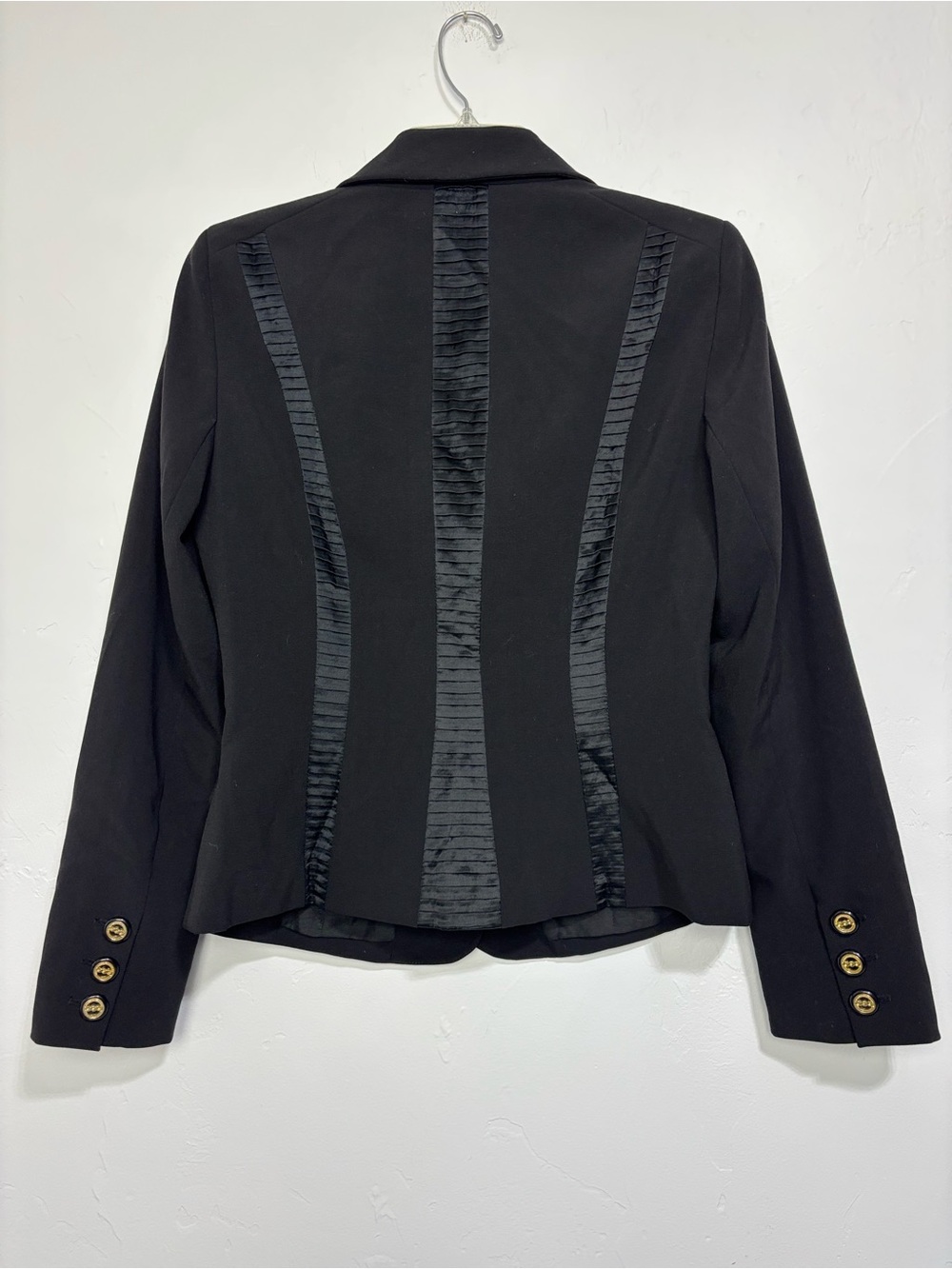 Cache Women's Black Tailored Blazer Pleated Silk Trim Office Career Tuxedo 6 - Picture 5 of 13
